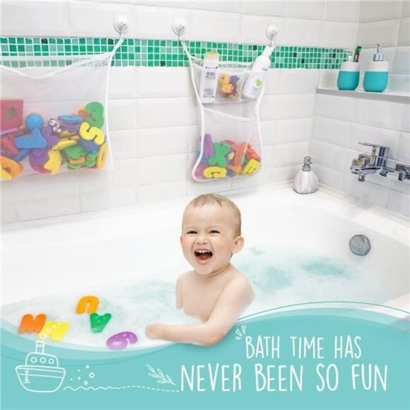 2 x Mesh Bath Toy Organizer + 6 Ultra Strong Hooks + 36 Bath Letters & Numbers - Picture 3 of 7